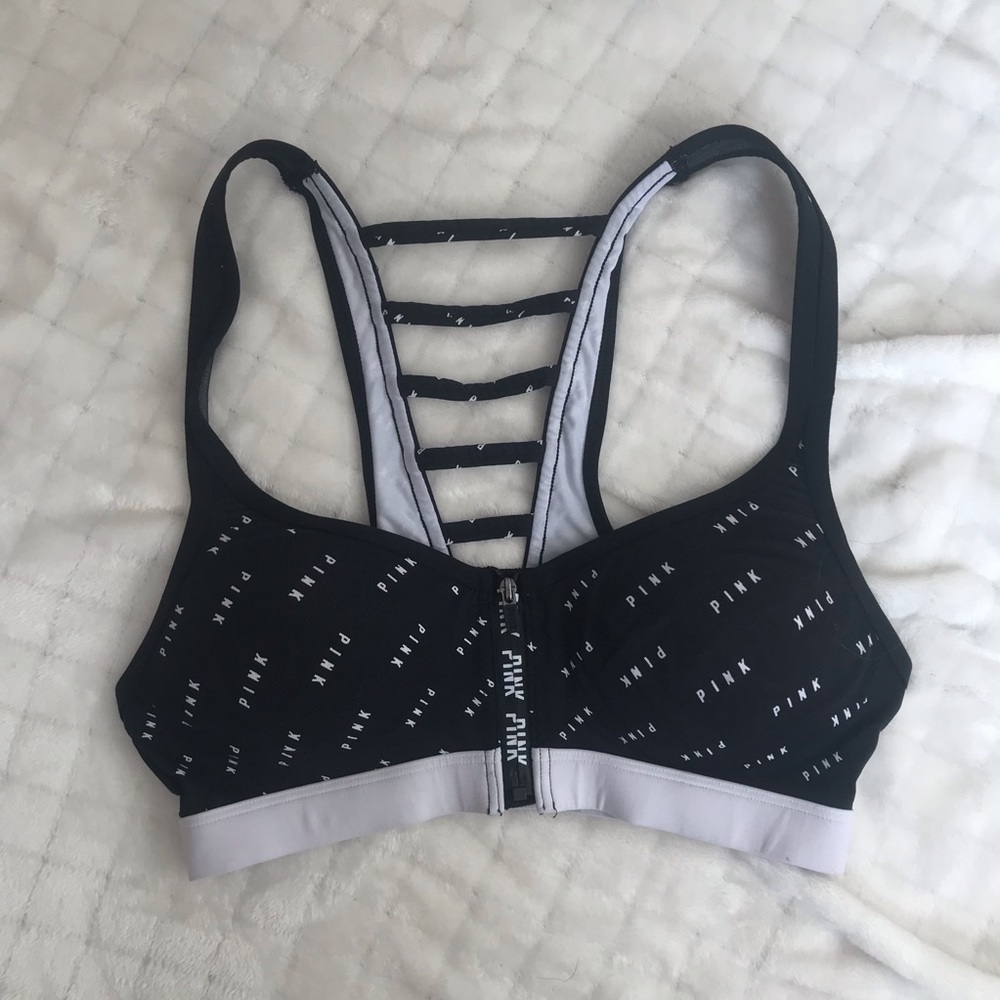 Black zip up sports bra